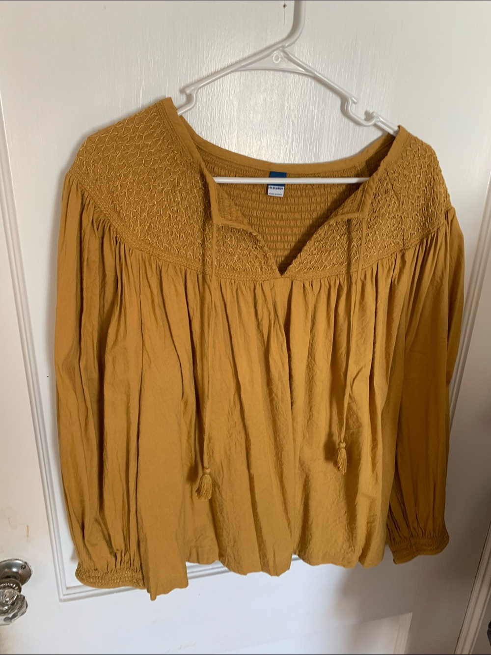Old Navy Mustard Smocked Yoke Peasant Blouse